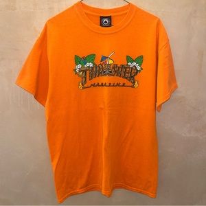 Vintage Thrasher Magazine Neon Orange Tiki Islander Graphic T Shirt Size Large